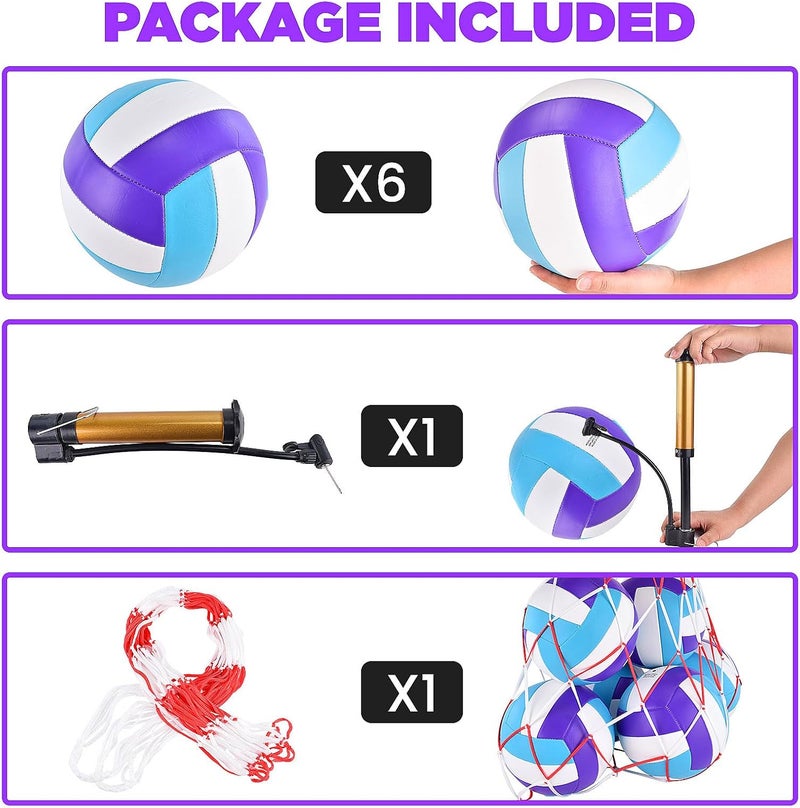 ELKCIP 6 Pack Volleyballs Official Size 5, Waterproof Soft Bulk Recreational Volley Balls with Pump and Net Bag for Indoor Outdoor Beach Pool Water Sand Game Training Match for Beginner Teenager - Image 2